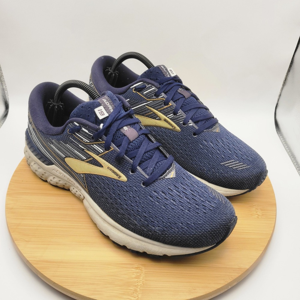 Brooks Adrenaline GTS 19 Mens 9.5 Running Shoes Navy Blue Gold 1102941D439